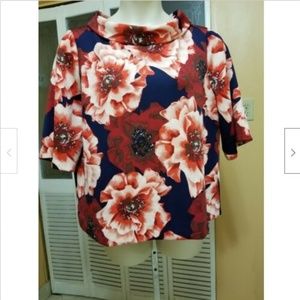 7th Avenue Ladies Red & Blue Floral Top/Blouse